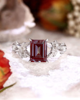 THALIA Emerald Cut Lab Alexandrite Leafy Engagement Ring